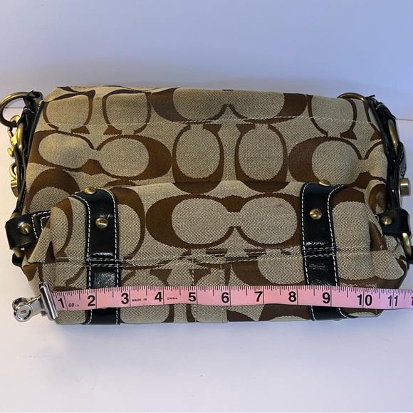 Coach Signature Canvas Shoulder Bag with Black Leather Trim & Brass Hardware - Picture 6 of 9
